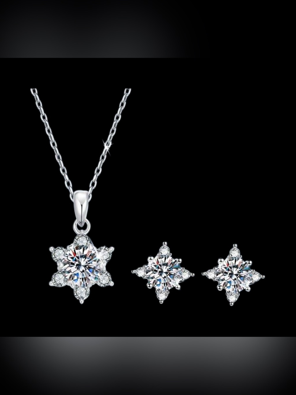 MOISSANITE Snowflake Jewelry Set 6.5mm Pendant Necklace & 5.0mm Earrings